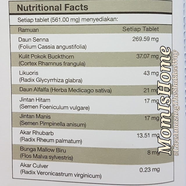KAndungan nutrisi HerbLax Shaklee